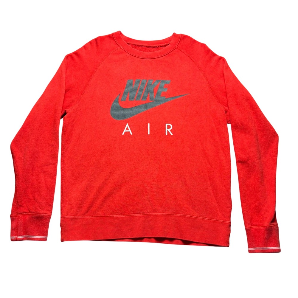 Nike Sweatshirt Mens L Red Air Crewneck Raglan Logo Pullover Gym Pump Cover